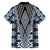 Blue Aotearoa Tukutuku and Poutama Motif Family Matching Off The Shoulder Long Sleeve Dress and Hawaiian Shirt
