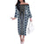 Blue Aotearoa Tukutuku and Poutama Motif Family Matching Off The Shoulder Long Sleeve Dress and Hawaiian Shirt