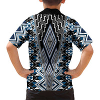 Blue Aotearoa Tukutuku and Poutama Motif Family Matching Puletasi and Hawaiian Shirt