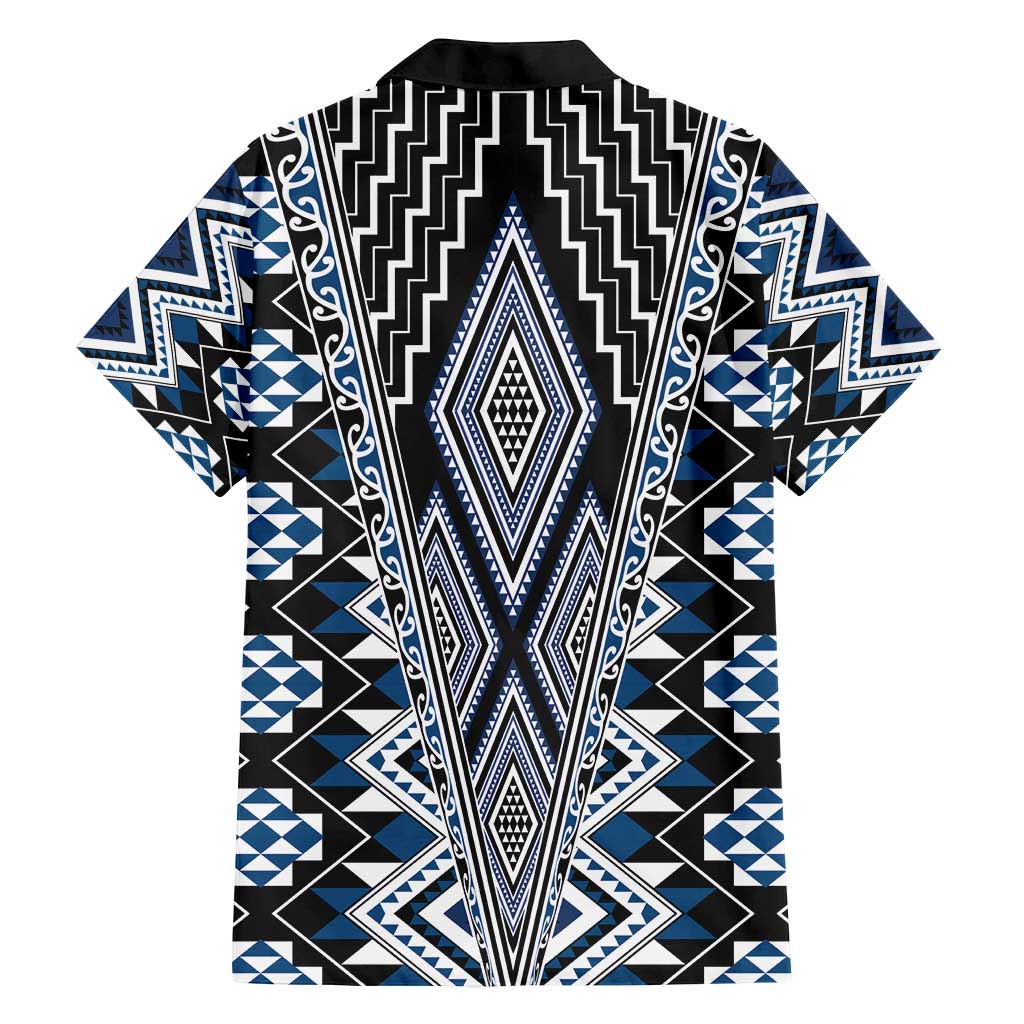 Blue Aotearoa Tukutuku and Poutama Motif Family Matching Puletasi and Hawaiian Shirt