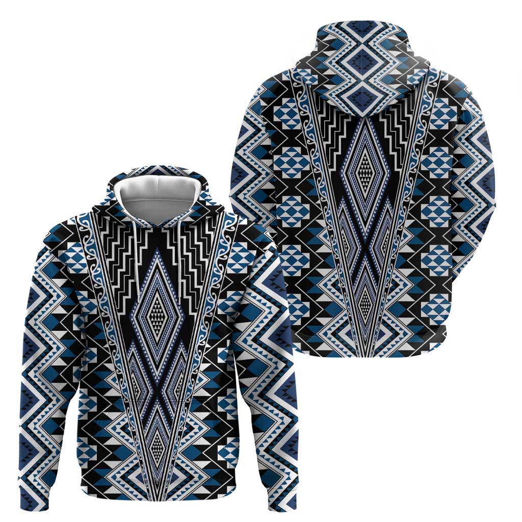 Blue Aotearoa Tukutuku and Poutama Motif Hoodie