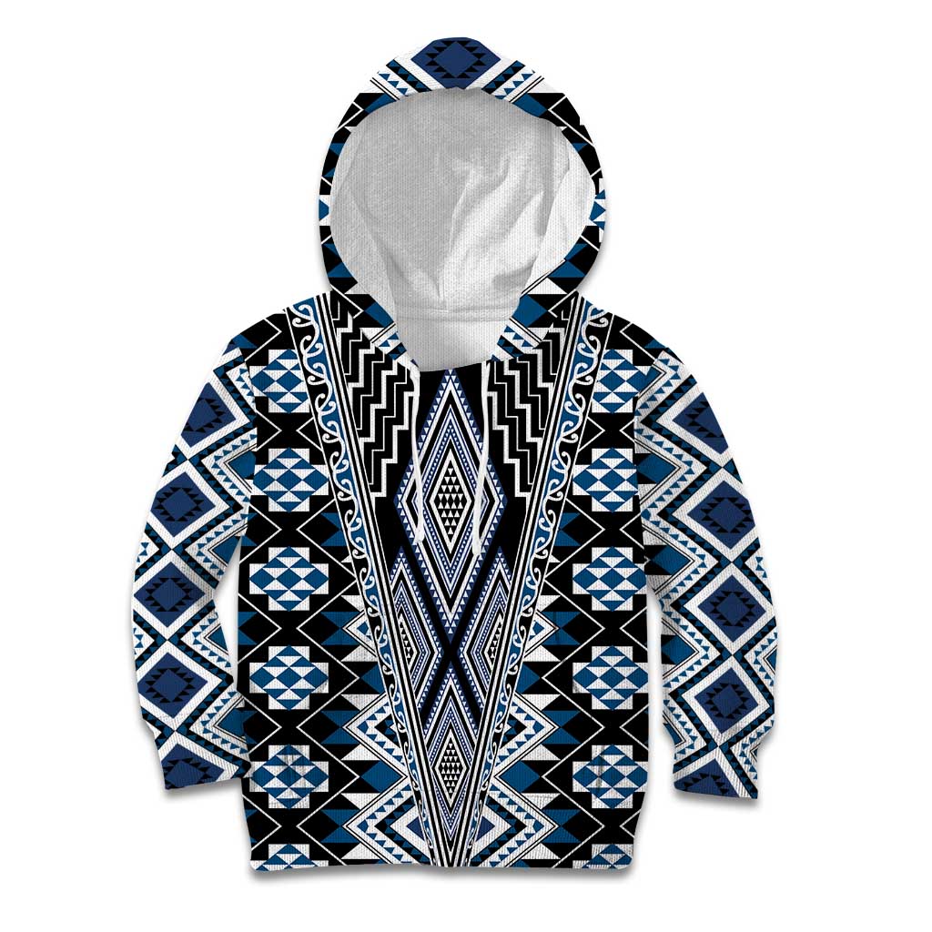 Blue Aotearoa Tukutuku and Poutama Motif Kid Hoodie