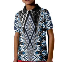Blue Aotearoa Tukutuku and Poutama Motif Kid Polo Shirt
