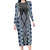 Blue Aotearoa Tukutuku and Poutama Motif Long Sleeve Bodycon Dress