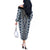 Blue Aotearoa Tukutuku and Poutama Motif Off The Shoulder Long Sleeve Dress