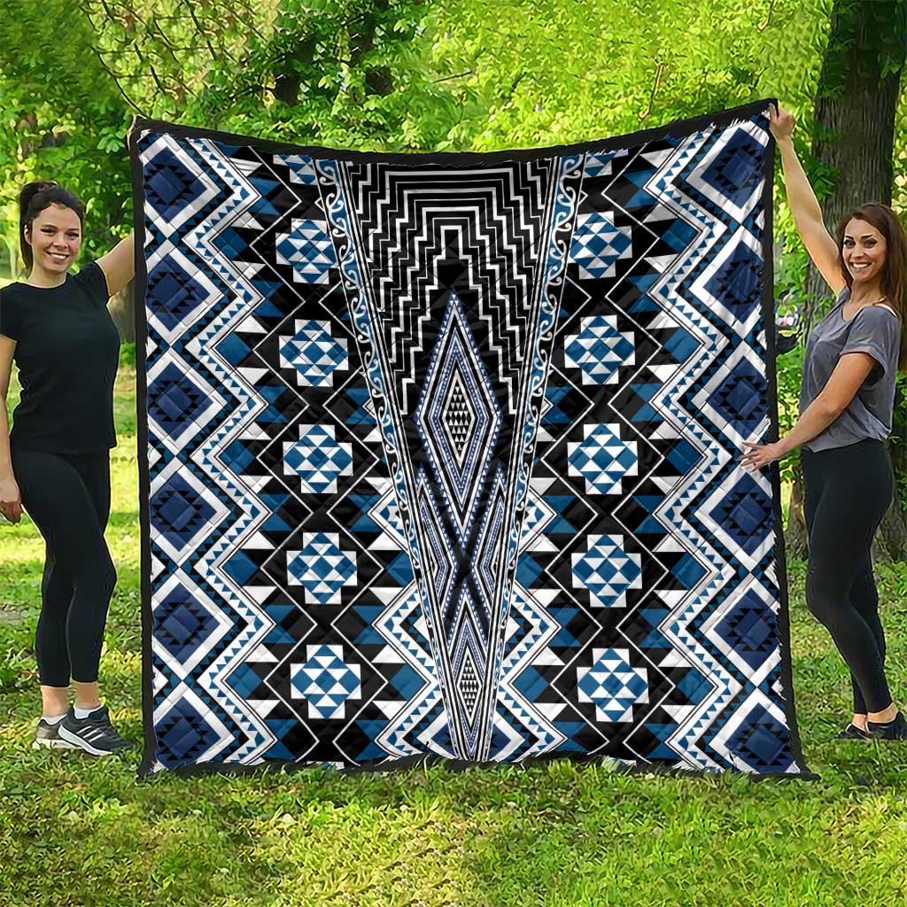 Blue Aotearoa Tukutuku and Poutama Motif Quilt LT03 - Polynesian Pride
