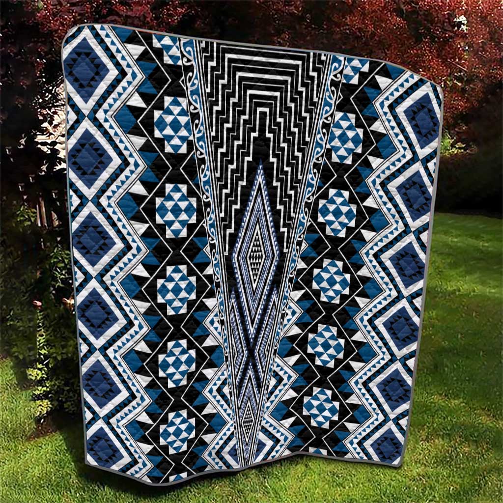 Blue Aotearoa Tukutuku and Poutama Motif Quilt LT03 - Polynesian Pride