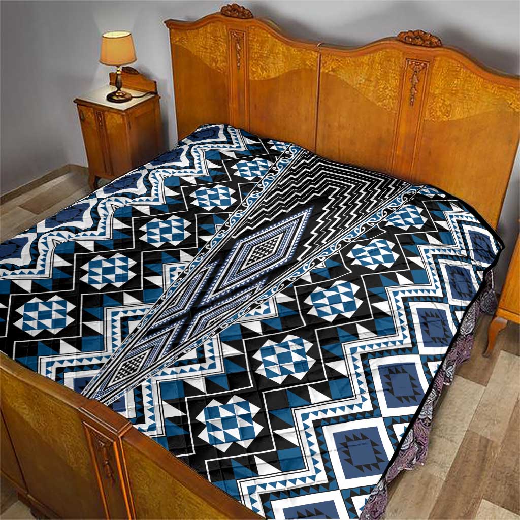 Blue Aotearoa Tukutuku and Poutama Motif Quilt LT03 - Polynesian Pride