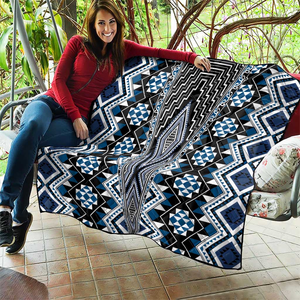 Blue Aotearoa Tukutuku and Poutama Motif Quilt LT03 - Polynesian Pride