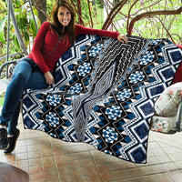 Blue Aotearoa Tukutuku and Poutama Motif Quilt LT03 - Polynesian Pride