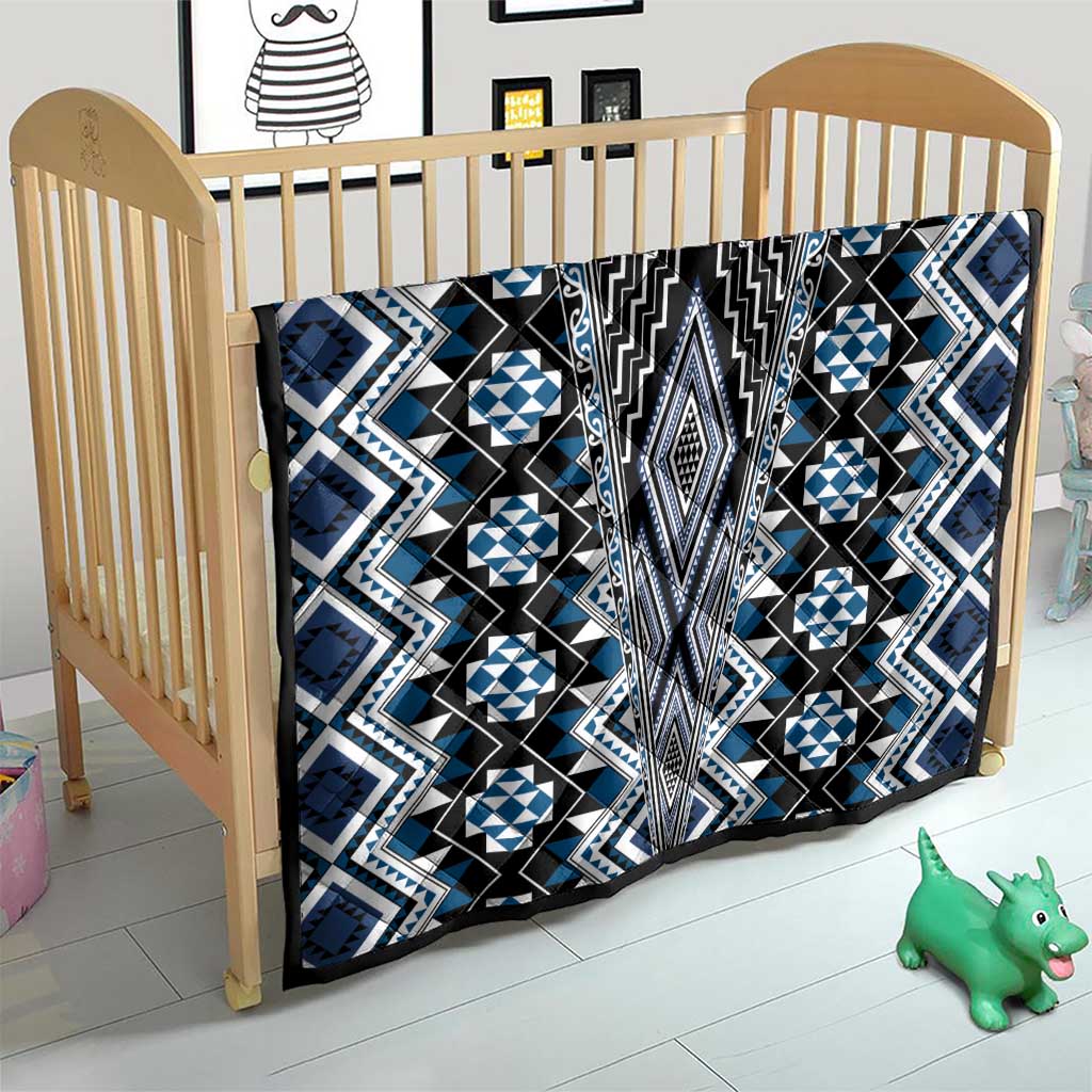 Blue Aotearoa Tukutuku and Poutama Motif Quilt LT03 - Polynesian Pride