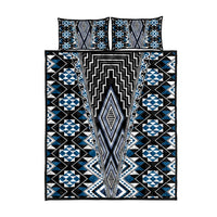 Blue Aotearoa Tukutuku and Poutama Motif Quilt Bed Set