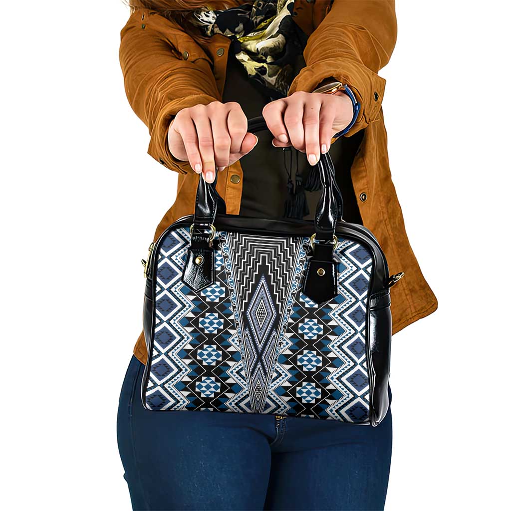 Blue Aotearoa Tukutuku and Poutama Motif Shoulder Handbag LT03 One Size Blue - Polynesian Pride