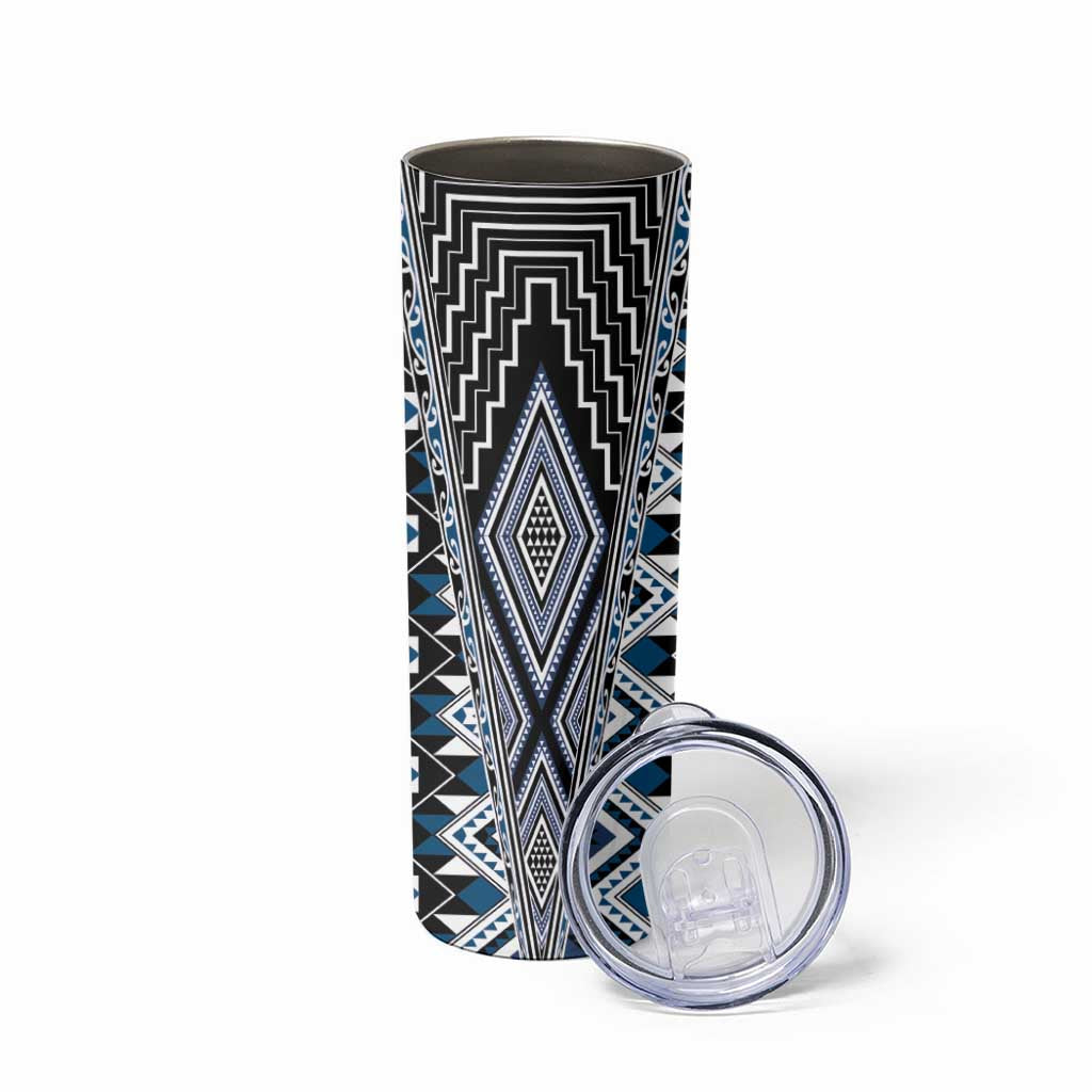 Blue Aotearoa Tukutuku and Poutama Motif Skinny Tumbler