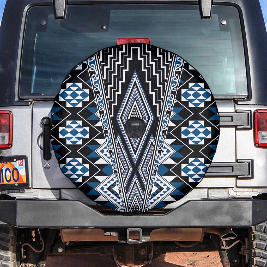 Blue Aotearoa Tukutuku and Poutama Motif Spare Tire Cover LT03 Blue - Polynesian Pride