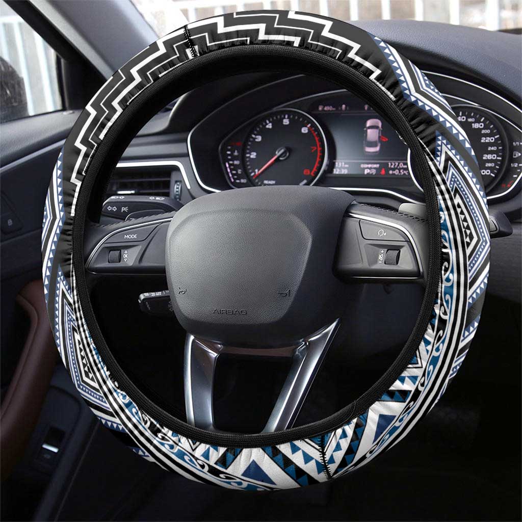 Blue Aotearoa Tukutuku and Poutama Motif Steering Wheel Cover LT03 - Polynesian Pride