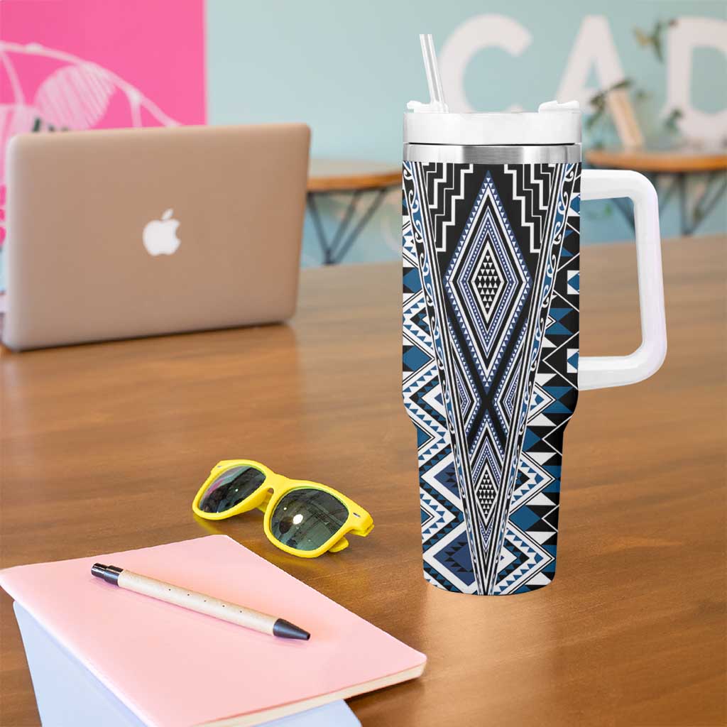 Blue Aotearoa Tukutuku and Poutama Motif Tumbler With Handle