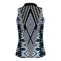 Blue Aotearoa Tukutuku and Poutama Motif Women Sleeveless Polo Shirt