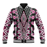 Pink Aotearoa Tukutuku and Poutama Motif Baseball Jacket