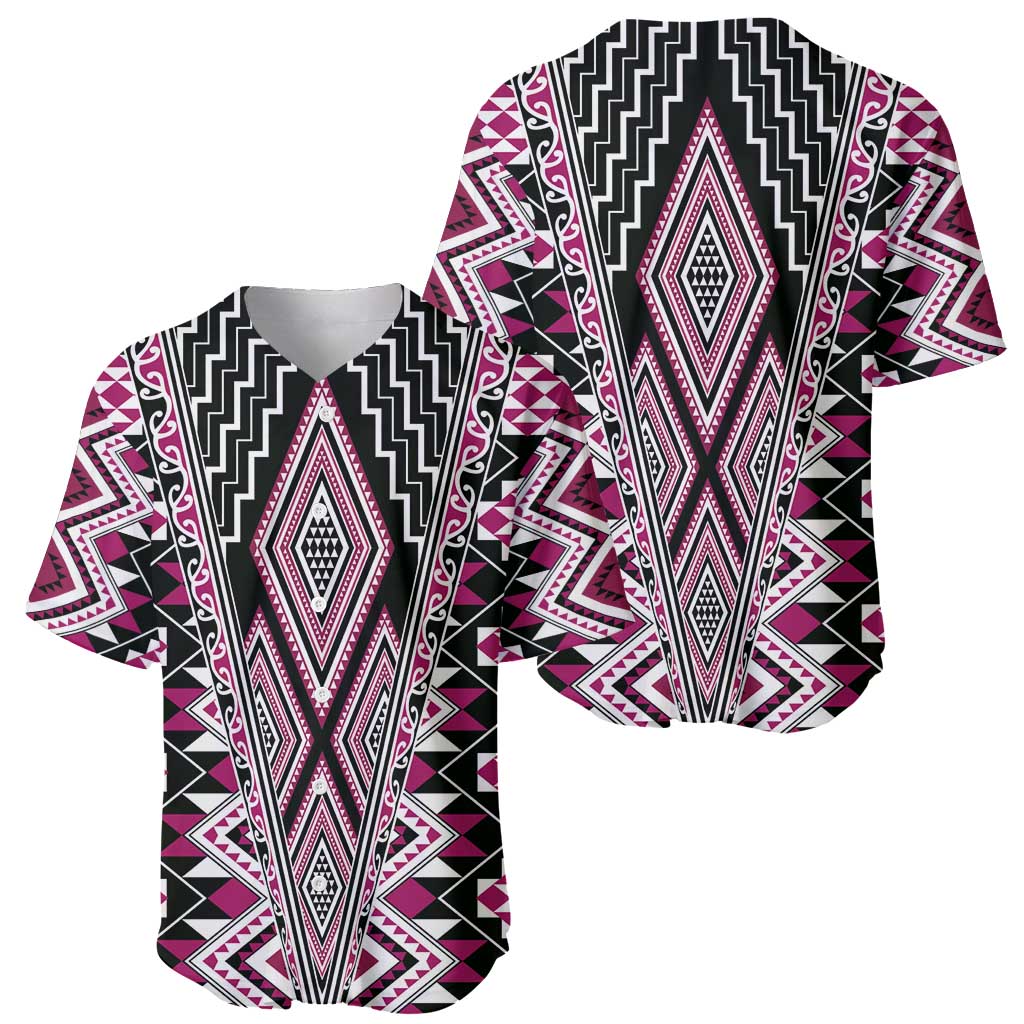 Pink Aotearoa Tukutuku and Poutama Motif Baseball Jersey