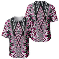 Pink Aotearoa Tukutuku and Poutama Motif Baseball Jersey