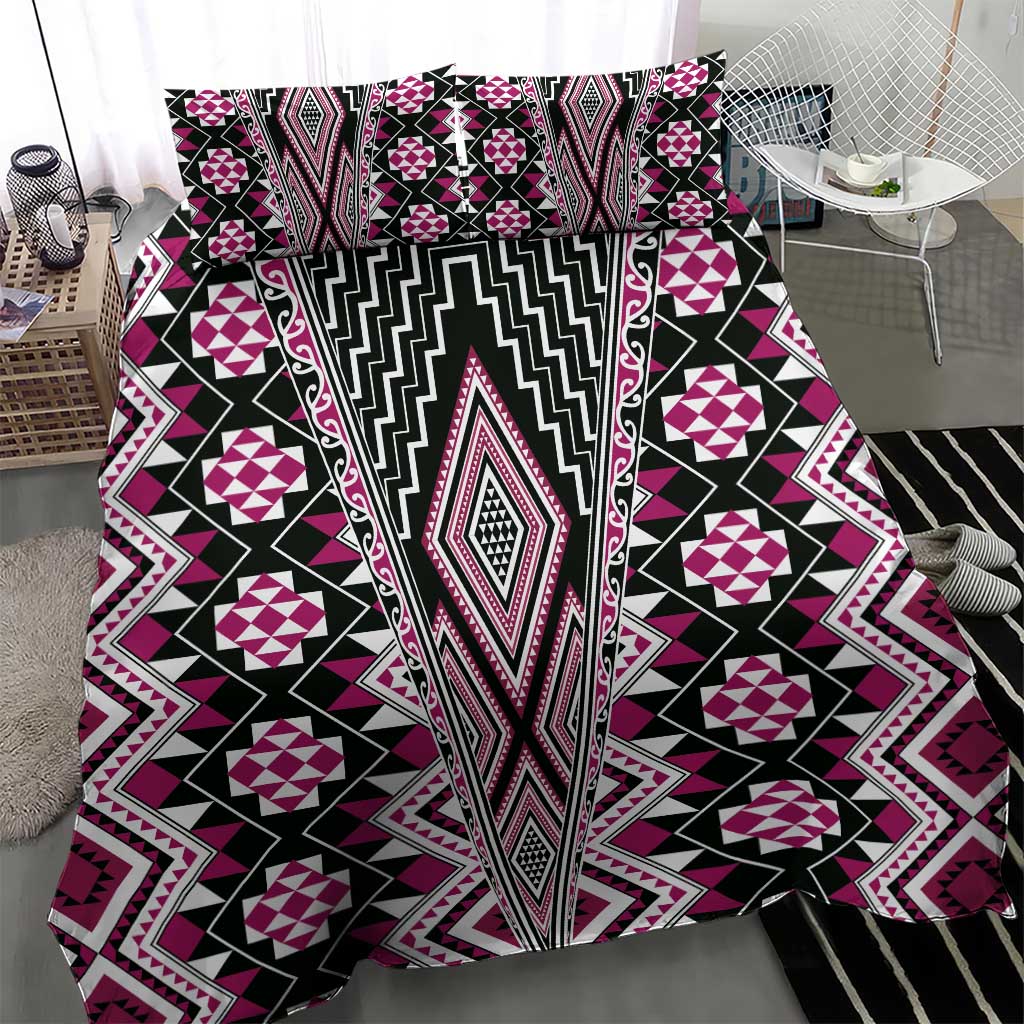 Pink Aotearoa Tukutuku and Poutama Motif Bedding Set