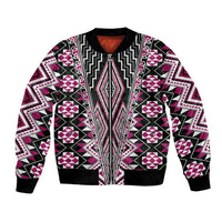 Pink Aotearoa Tukutuku and Poutama Motif Bomber Jacket