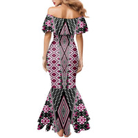 Pink Aotearoa Tukutuku and Poutama Motif Family Matching Mermaid Dress and Hawaiian Shirt