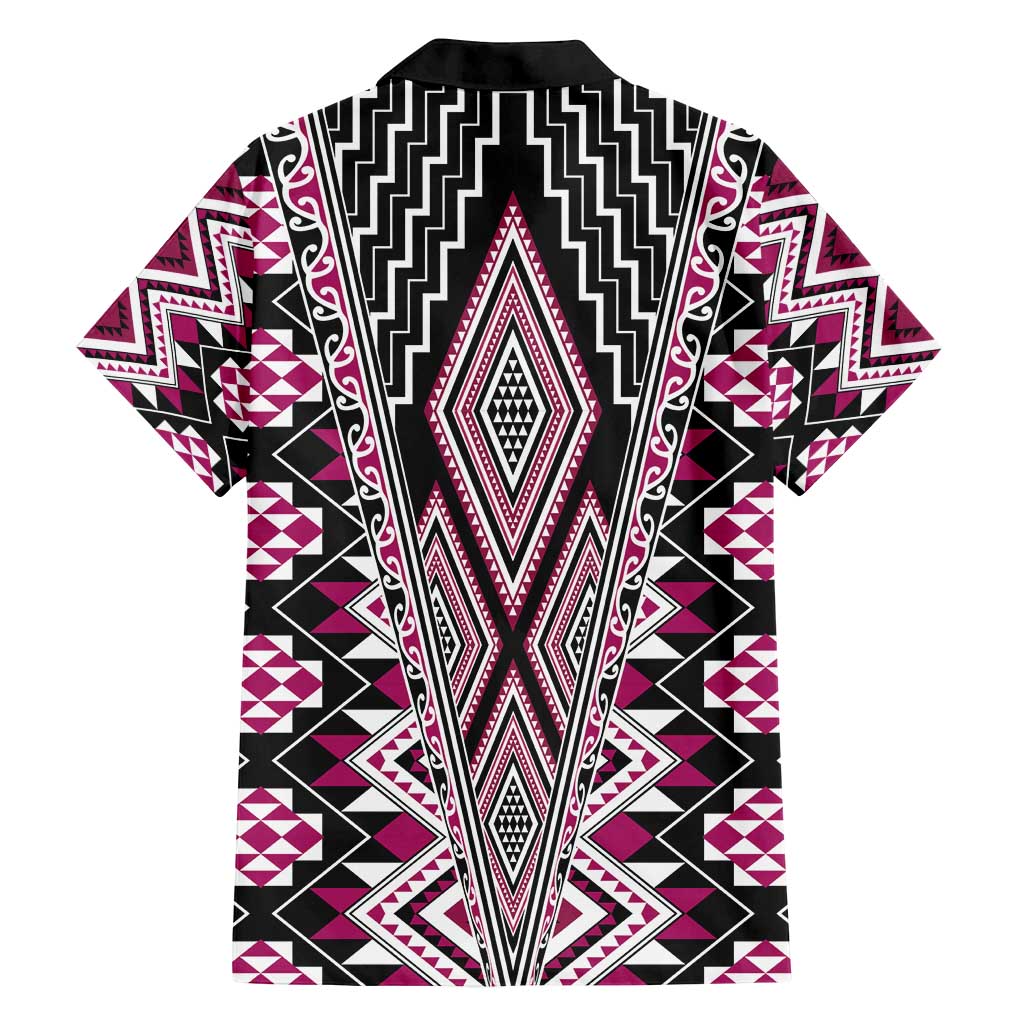 Pink Aotearoa Tukutuku and Poutama Motif Family Matching Off Shoulder Short Dress and Hawaiian Shirt
