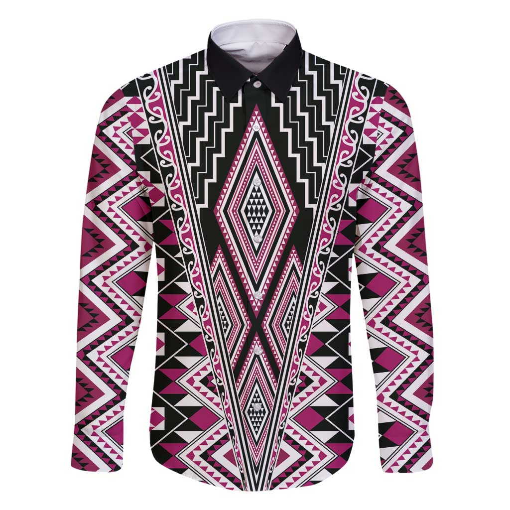 Pink Aotearoa Tukutuku and Poutama Motif Family Matching Tank Maxi Dress and Hawaiian Shirt