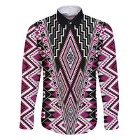 Pink Aotearoa Tukutuku and Poutama Motif Family Matching Tank Maxi Dress and Hawaiian Shirt