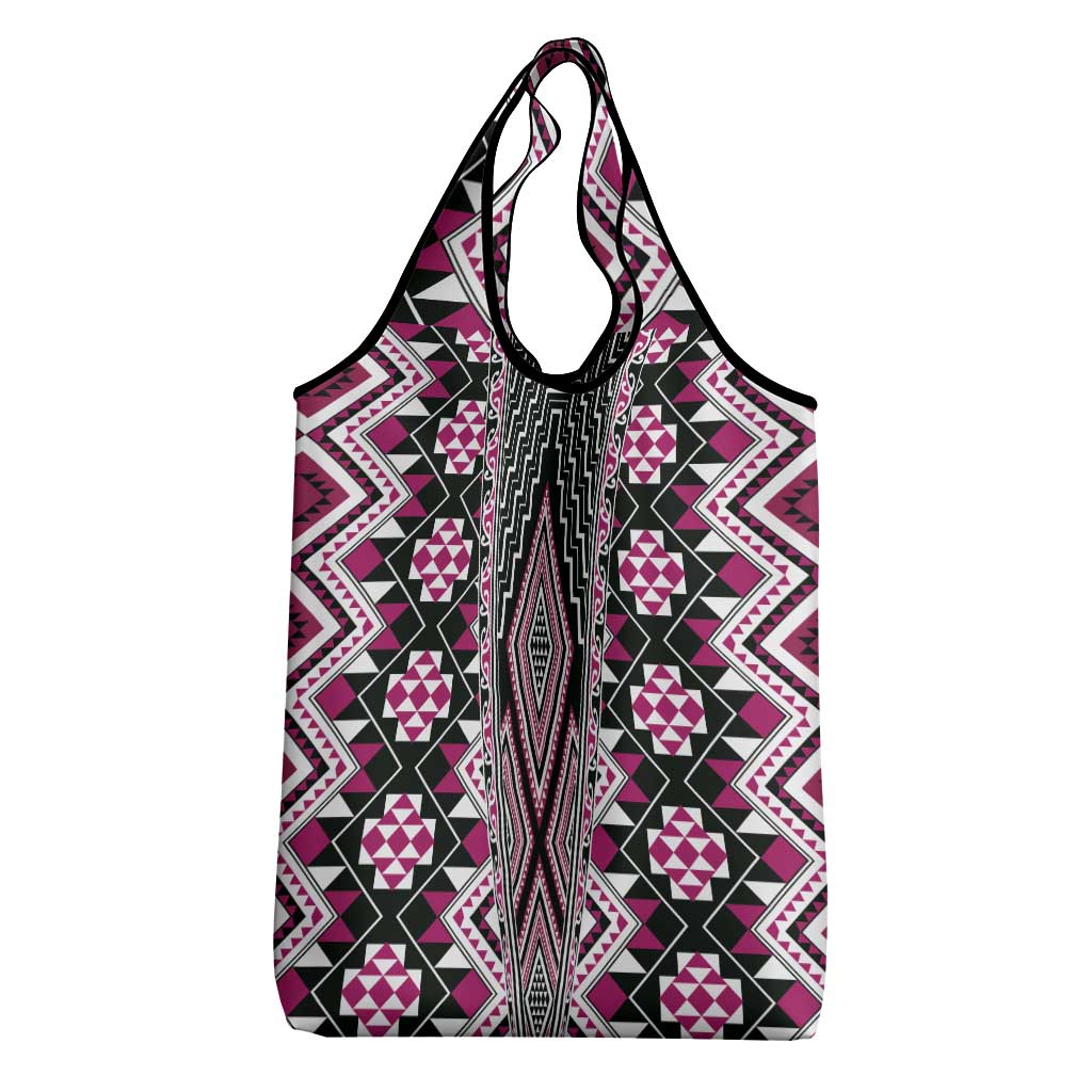 Pink Aotearoa Tukutuku and Poutama Motif Grocery Bag