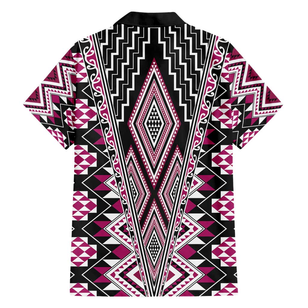 Pink Aotearoa Tukutuku and Poutama Motif Hawaiian Shirt
