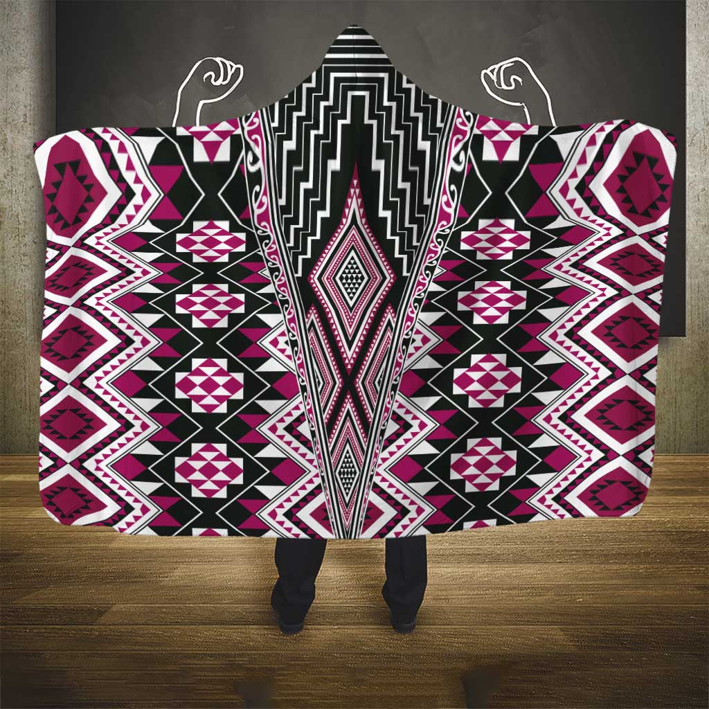 Pink Aotearoa Tukutuku and Poutama Motif Hooded Blanket