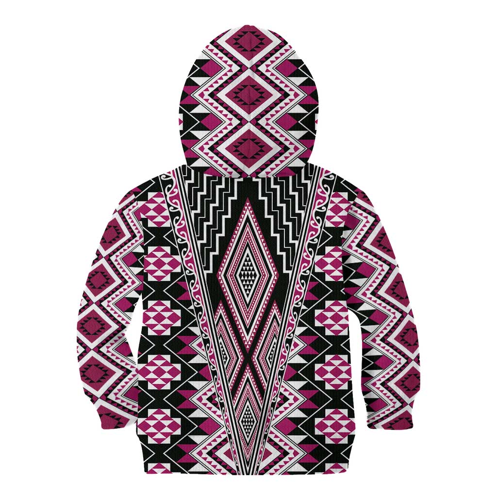 Pink Aotearoa Tukutuku and Poutama Motif Kid Hoodie