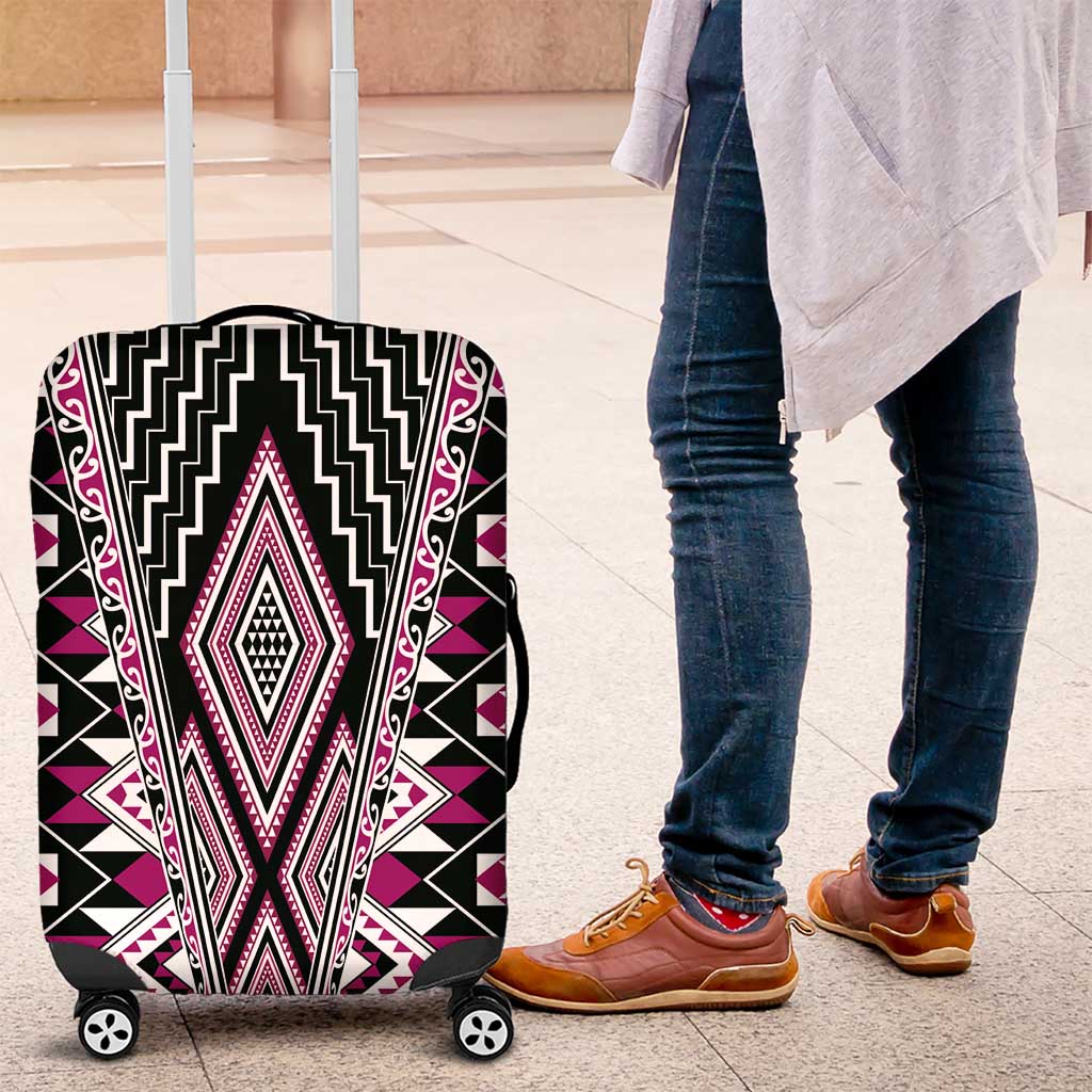Pink Aotearoa Tukutuku and Poutama Motif Luggage Cover LT03 Pink - Polynesian Pride