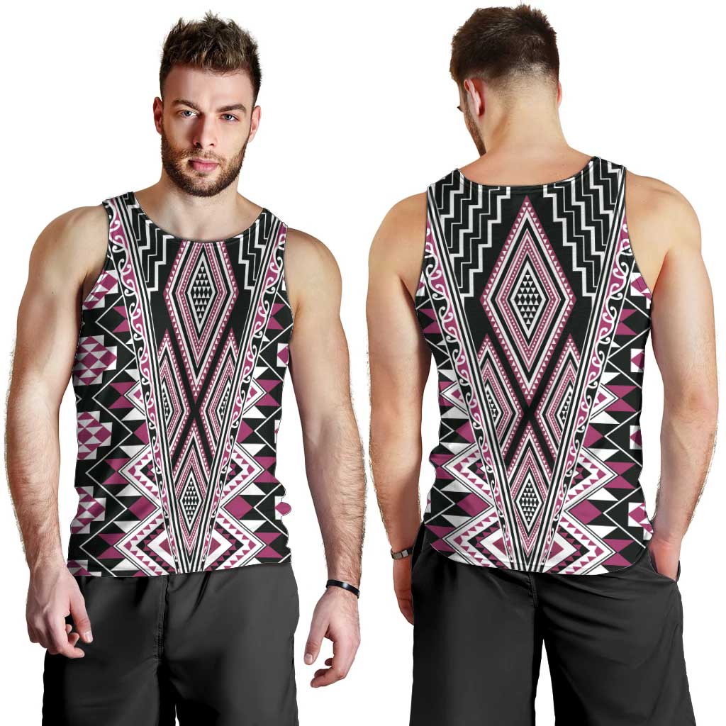 Pink Aotearoa Tukutuku and Poutama Motif Men Tank Top