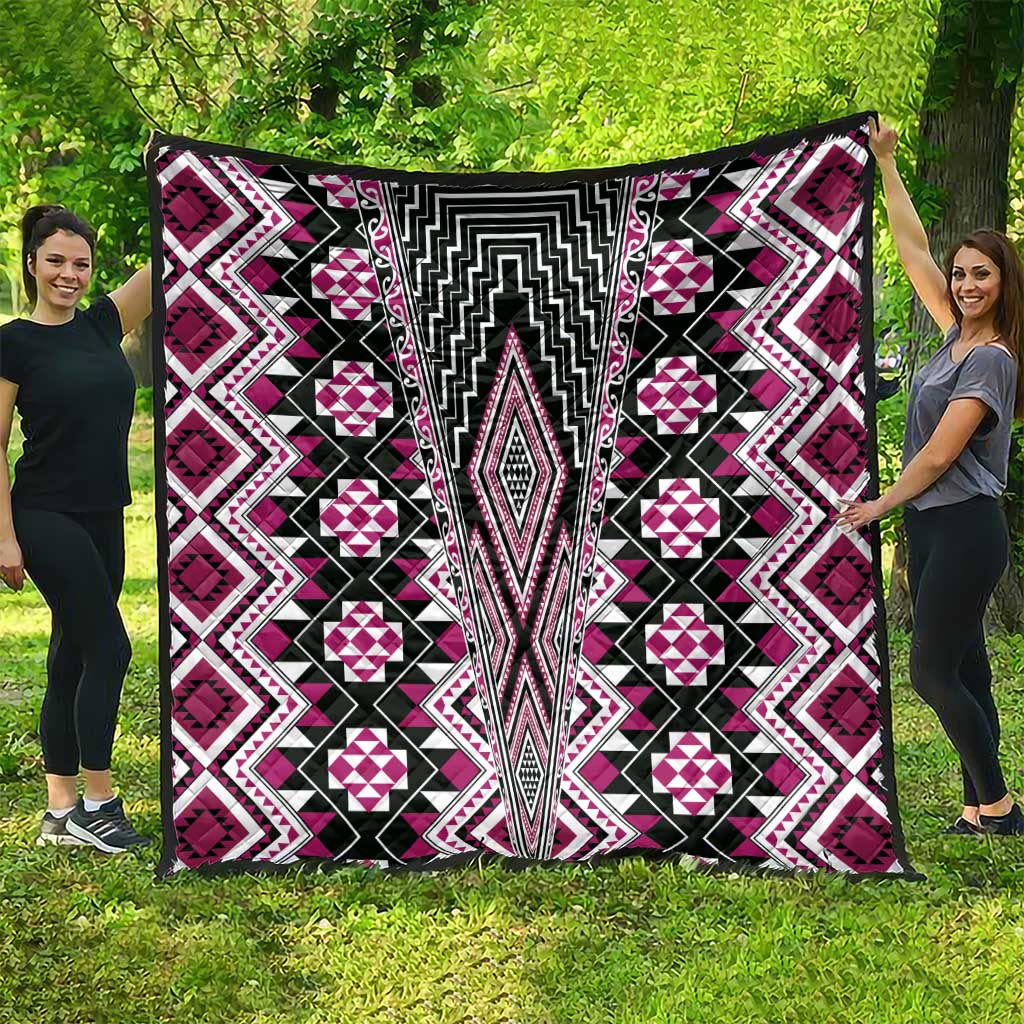 Pink Aotearoa Tukutuku and Poutama Motif Quilt LT03 - Polynesian Pride