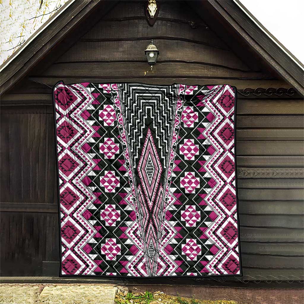 Pink Aotearoa Tukutuku and Poutama Motif Quilt LT03 - Polynesian Pride