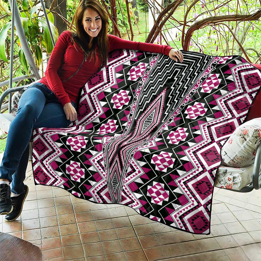 Pink Aotearoa Tukutuku and Poutama Motif Quilt LT03 - Polynesian Pride