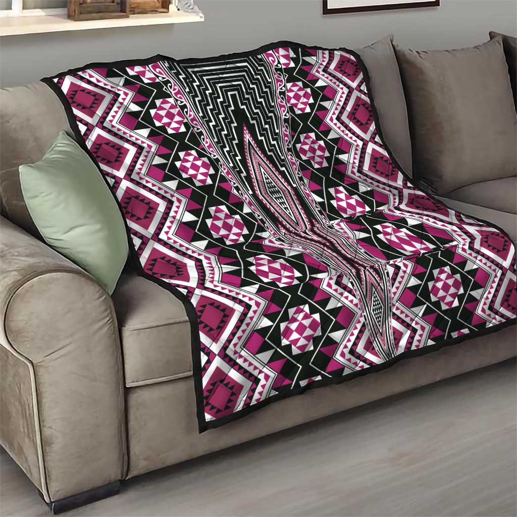 Pink Aotearoa Tukutuku and Poutama Motif Quilt LT03 - Polynesian Pride