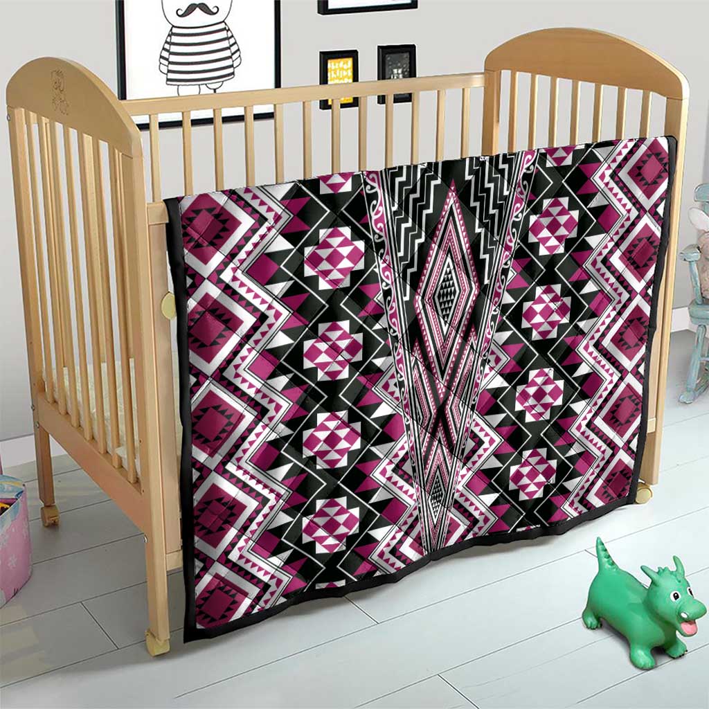 Pink Aotearoa Tukutuku and Poutama Motif Quilt LT03 - Polynesian Pride
