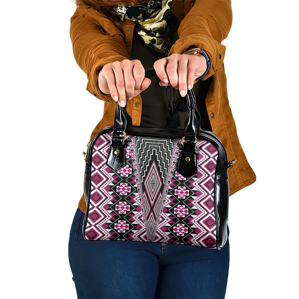 Pink Aotearoa Tukutuku and Poutama Motif Shoulder Handbag LT03 One Size Pink - Polynesian Pride