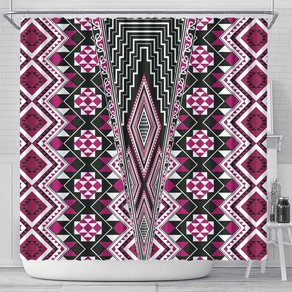 Pink Aotearoa Tukutuku and Poutama Motif Shower Curtain LT03 - Polynesian Pride