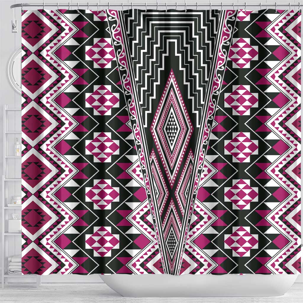 Pink Aotearoa Tukutuku and Poutama Motif Shower Curtain LT03 - Polynesian Pride