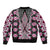 Pink Aotearoa Tukutuku and Poutama Motif Sleeve Zip Bomber Jacket