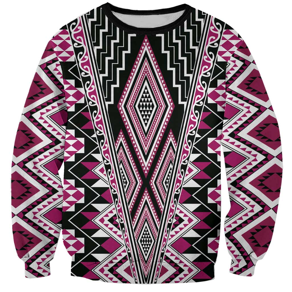 Pink Aotearoa Tukutuku and Poutama Motif Sweatshirt