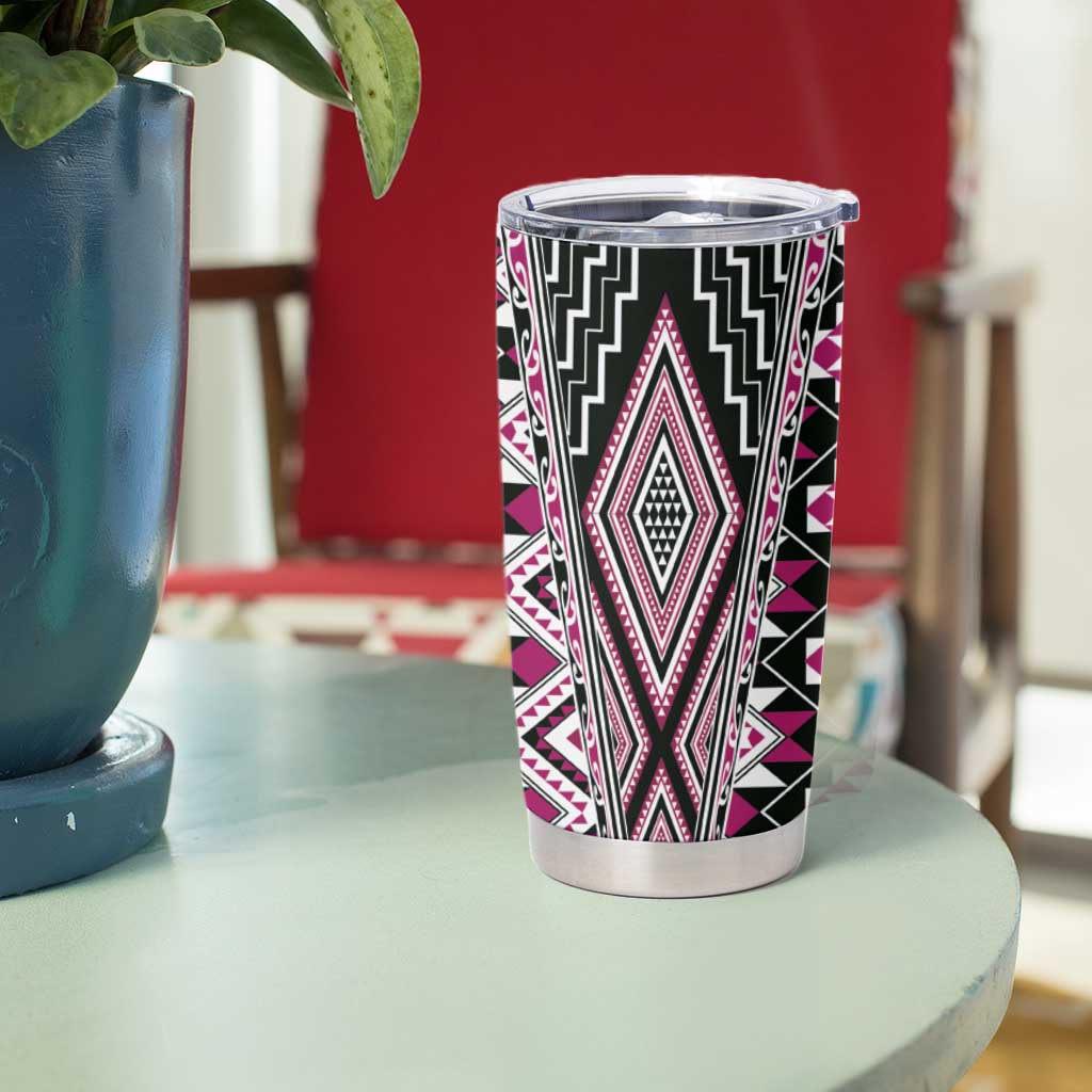Pink Aotearoa Tukutuku and Poutama Motif Tumbler Cup