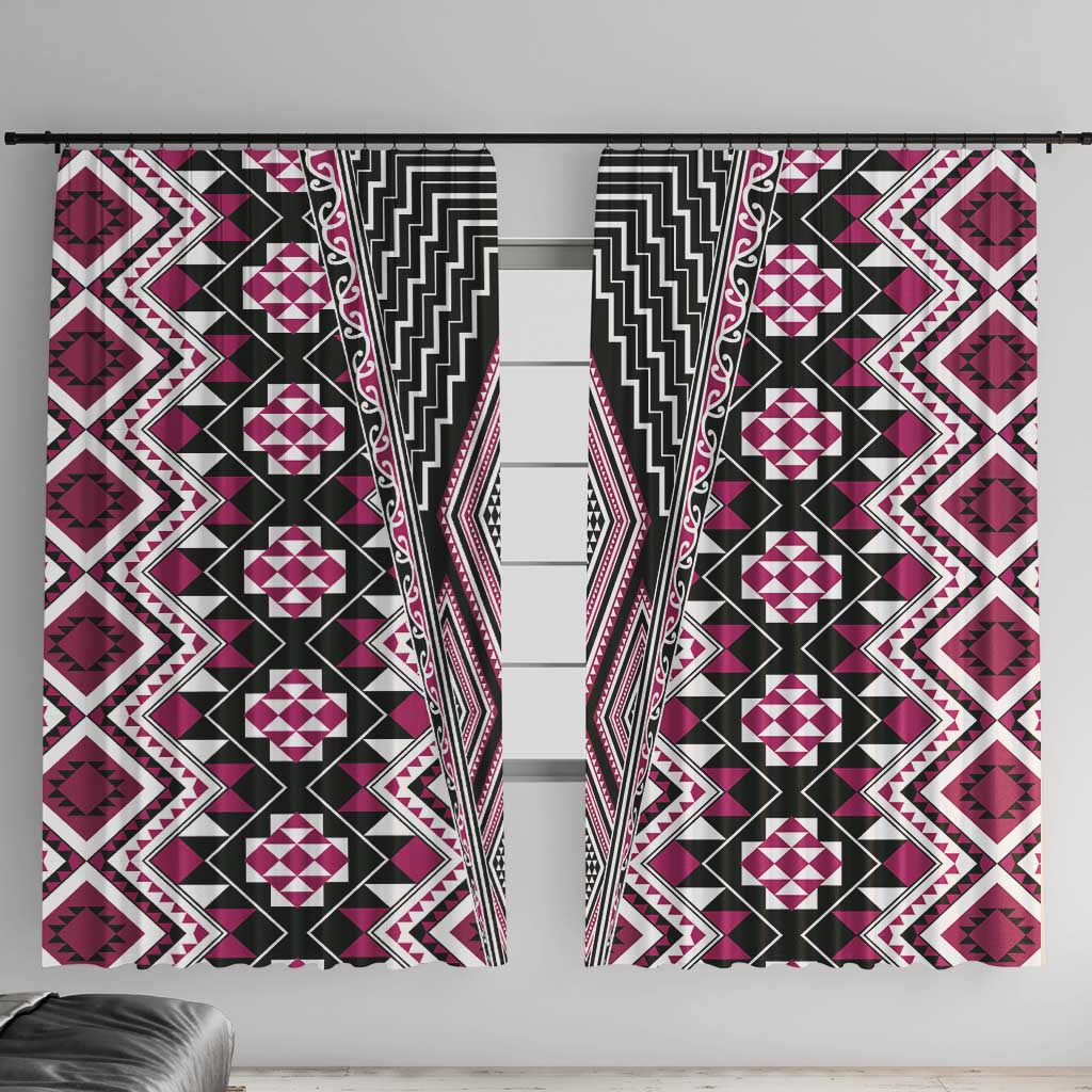 Pink Aotearoa Tukutuku and Poutama Motif Window Curtain LT03 With Hooks Pink - Polynesian Pride