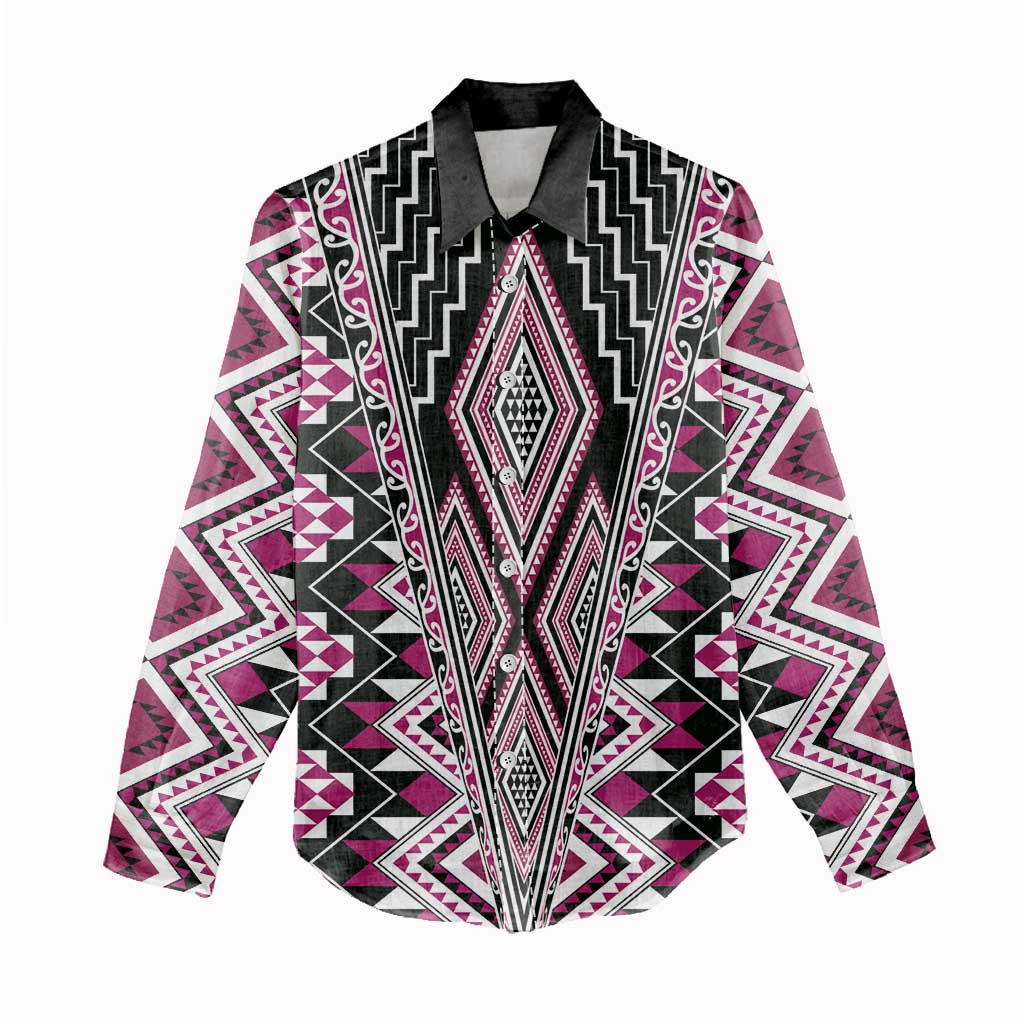 Pink Aotearoa Tukutuku and Poutama Motif Women Casual Shirt